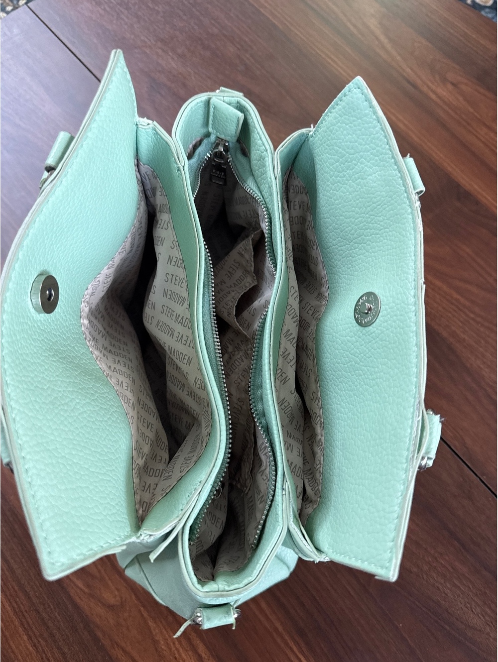 Steve Madden Mint Green Pebbled Leather Satchel Handbag - Picture 9 of 9